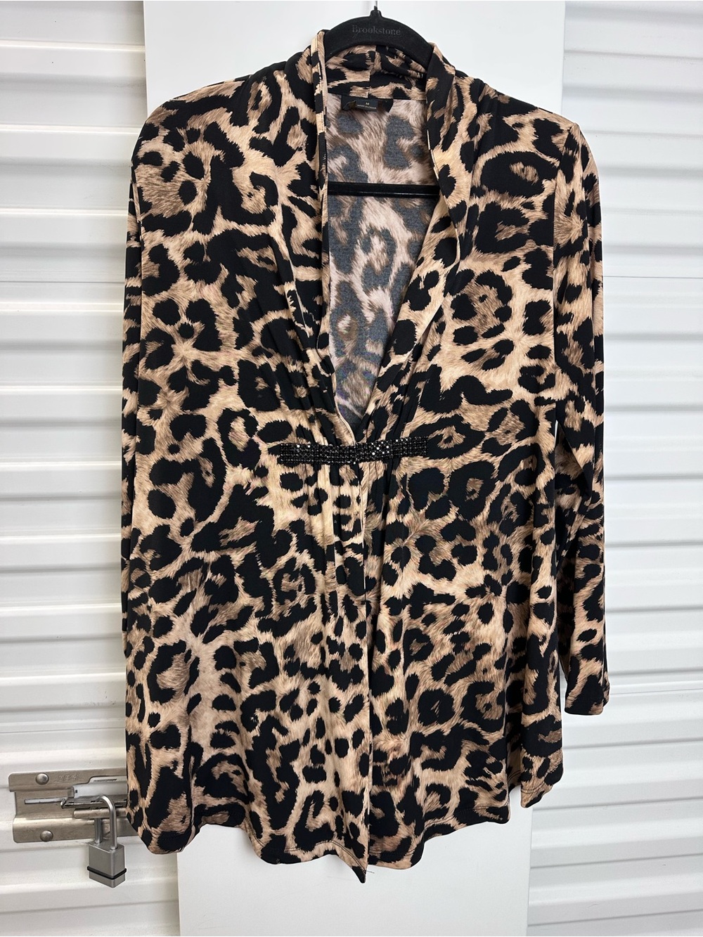 IMAN Leopard Print V-Neck Blouse in Black and Tan